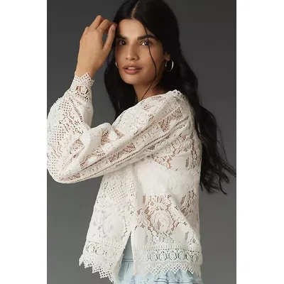 By Anthropologie Long-Sleeve Lace Patches Blouse