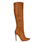 ESSEX GLAM Womens Knee High Boots Mid High Heel Ladies Pointed Toe Shoes Size 3-8 (Taupe Synthetic Leather, numeric_3)
