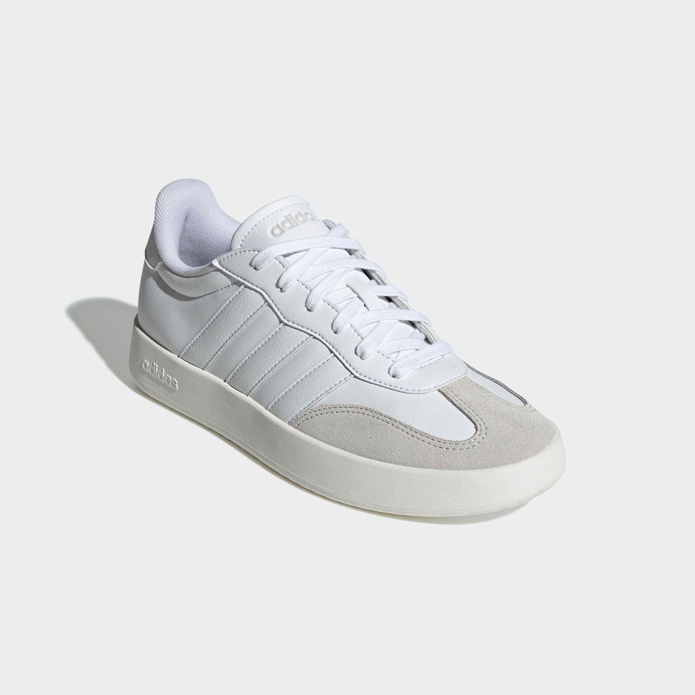 Sneaker ADIDAS SPORTSWEAR "BARREDA", Herren, Gr. 46, weiß (cloud weiß, cloud weiß, grau one), Leder, Synthetik, Schuhe Sneaker, inspiriert vom Design des adidas Handball Spezial