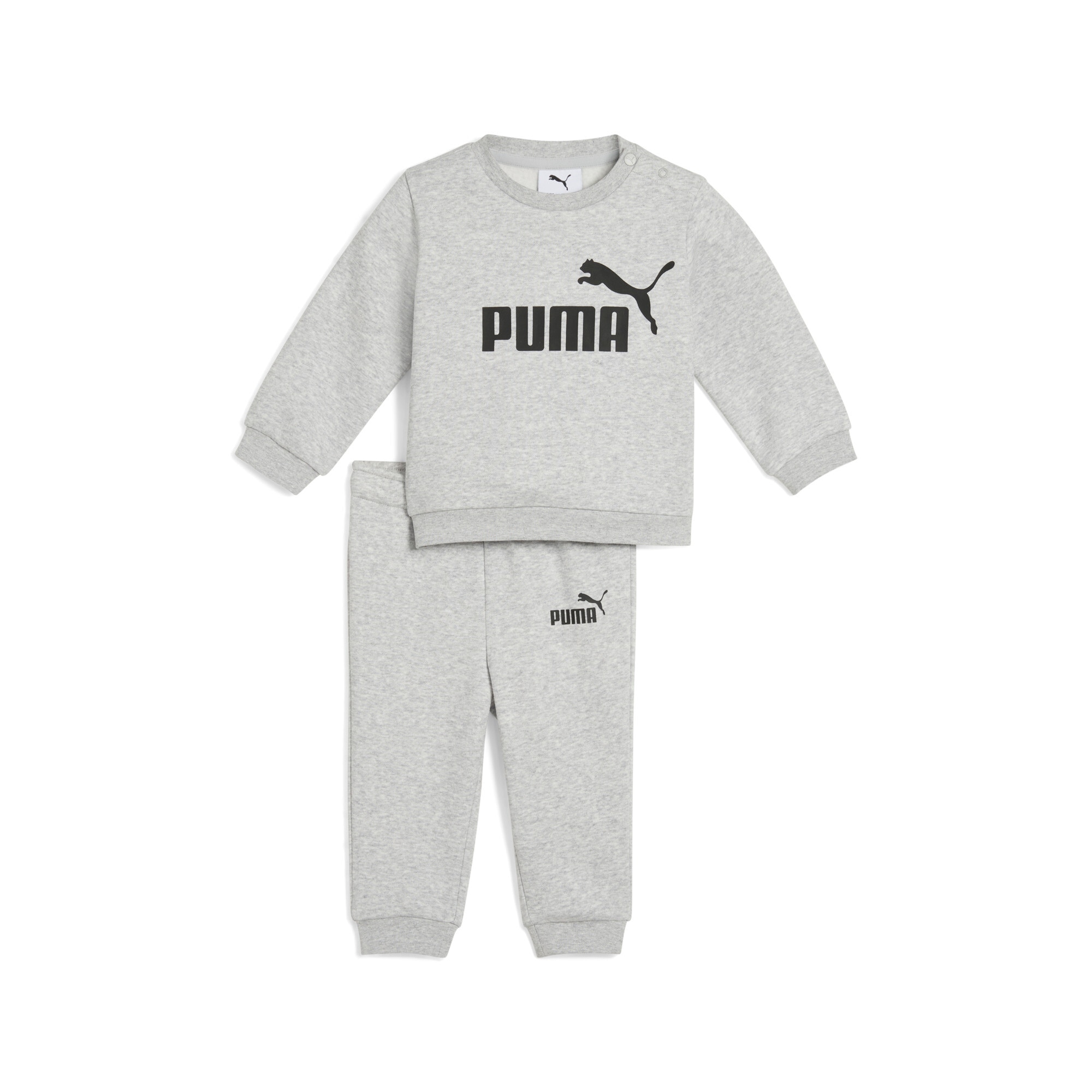 Trainingsanzug PUMA "MINICATS ESS CREW SET FL INF", Kinder, Gr. 104, grau (light gray heather), Fleece, Obermaterial: 68% Baumwolle, 32% Polyester, unifarben, regular fit, Sportanzüge Image