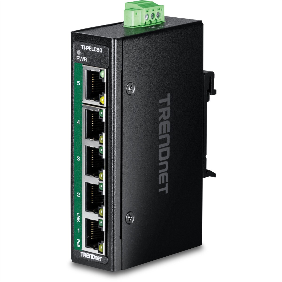 TRENDnet TI-PELC50 5-Port Ethernet PoE+ Industrial DIN-Rail Mini Switch Image