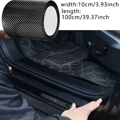 TEMU 1 Roll 3d Carbon Fiber Car Door Protector, Pvc Waterproof Anti-scratch Adhesive Tape, Universal Fit Bumper Guard Film, Black Image