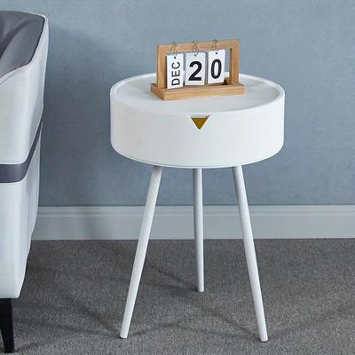 TEMU Modern European Cream-colored Round Side Table With Storage - Sleek Table, Pedestal Base, Metal Frame, Ideal For Reception Room Or Small Spaces, Coffee Table For Office Image