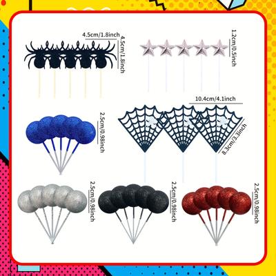 TEMU Laventy Superhero Birthday Party Cake & Cupcake Decorations Set, Plastic & Web Theme Cake Toppers, Non-electric, Featherless, For Birthday Celebration Image