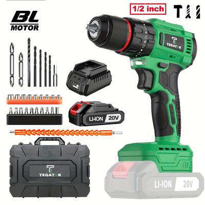 TEMU Tegatok 20v Cordless Brushless Drill Set, Rechargeable Drill Driver With 2ahbattery, 1/2-inch , 20+3 Position Drill, 2- Transmission Forscrewdriver And Drilling Image