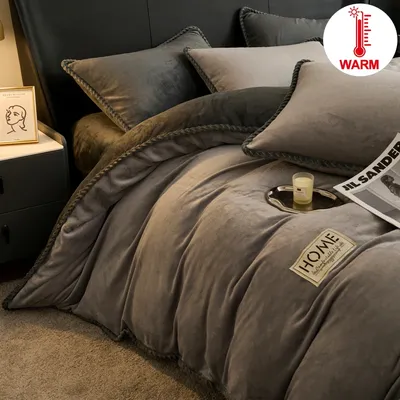 High-Weight Flannel Duvet Cover 1Pc- European Piping, Color-Blocked Design, Plush Comfort for a Chic Bedroom Upgrade