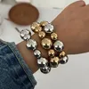 SHIXIN 3 Teile/satz Trendy Gold Farbe Silber Farbe Kunststoff Perlen Kette Armbänder für Frauen Hip Hop Elastische Seil Große Ball armreifen