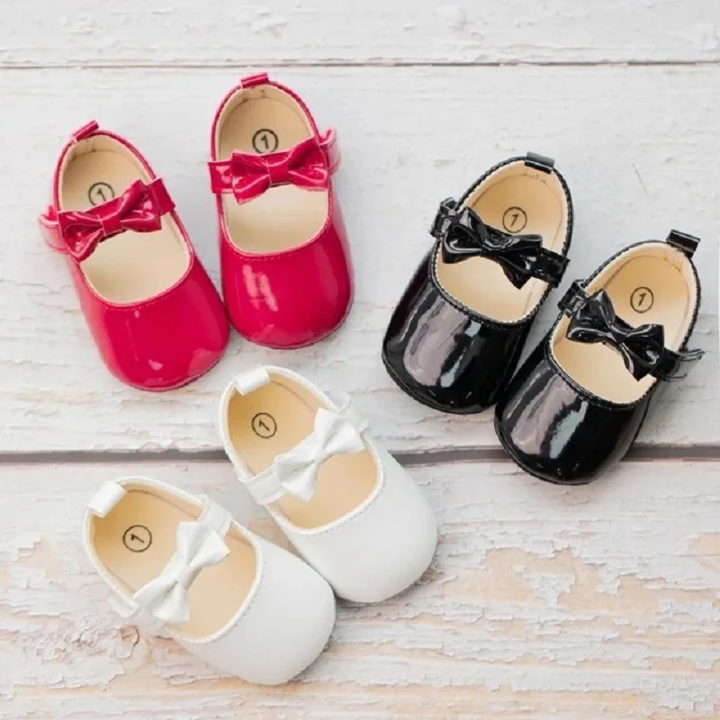 Baby Mädchen Schuhe Bowknot Prinzessin Kleid Schuhe PU Anti-slip Weiche Sohle Infant Erste Wanderer Neugeborenen Krippe Baby Schuhe Image