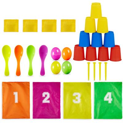 Relaxdays - Kinderparty Spiele, 3 in 1 Set, Garten Spiele für Kindergeburtstag, Sackhüpfen, Image