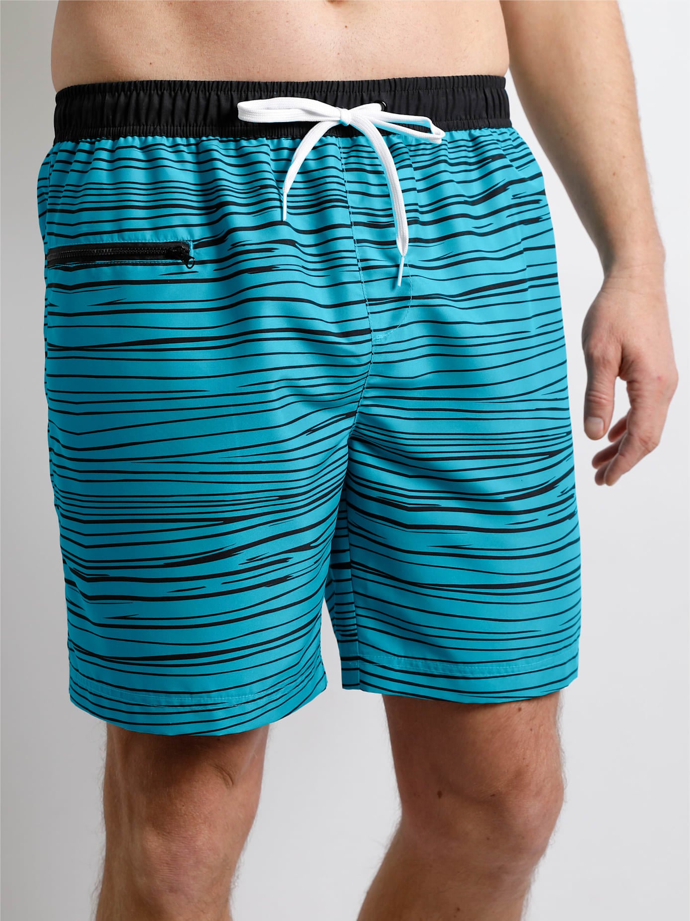 Badeshorts FEEL GOOD, Herren, Gr. 10, Normalgrößen, grün (türkis, gestreift), Polyester, Badehosen Badeshorts Strandshorts Image