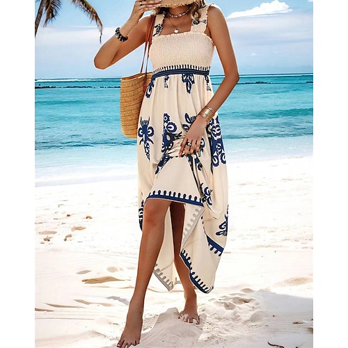 Damen kleid lang Casual kleid A Linie Kleid Sommerkleid Boho-Kleid Böhmen Hawaiianisch Stilvoll Urlaub Täglich Verabredung Regular Fit Graphic Ärmellos Quadratischer Ausschnitt Schwarz Rosa Rote Grün Image