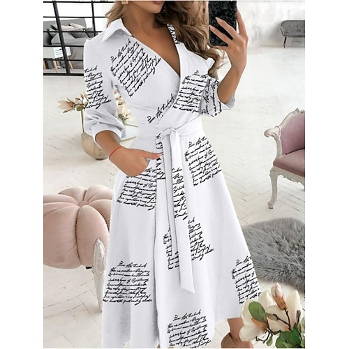 Damen Midikleid Casual kleid A Linie Kleid Stilvoll Brautkleider schlicht Urlaub Täglich Regular Fit Graphic Geometrisch 3/4 Ärmel V Ausschnitt Schwarz Weiß Blau Grün Sommer Image