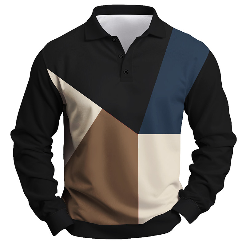 Men's Stripes Rugby Polo Long Sleeve Polo Shirts Collared Shirts Sportswear Casual Outdoor Athleisure 3D Print Spring Fall Winter Blue Black Green