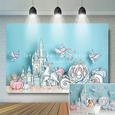 Cinderella Castle Photography Backdrops Cartoon Kids Girl Cake Smash Props Pumpkin Car Decor