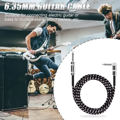 24AWG Noise-reduction Black White Electric Guitar Audio Cable 6.35mm Jack 30-50cm Length Optional