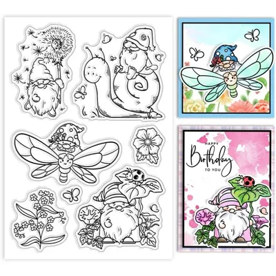 Gnome Clear Silicone Stamps for DIY Card Making Butterfly Silicone Transparent Stamp Seal Dragonfly