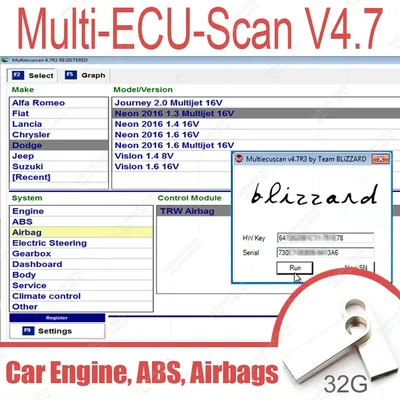 Car vehicle diagnostic software Multi-ECU-Scan V4.7 R3 Engine ABS Airbags Electric Steering Gearbox