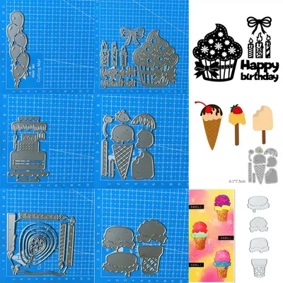 Happy Birthday Cake ice cream balloon candle Metal Cutting Dies Scrapbooking Mold Knife Stencil Card