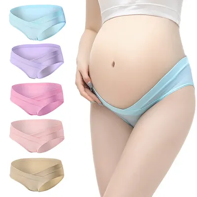 Cotton Maternity Pregnant Underwear Postpartum Mother Under Bump Panties V-Shaped Soft Belly Support