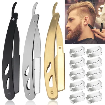 Shaver Holder Manual Straight Edge Stainless Steel Sharp Barber Razor Folding Shaving Beard with