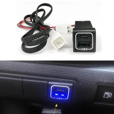 Compatible For Toyota Prado Corolla RAV4 Camry HIACE Blue Light Car Charger PD QC3.0 USB Interface