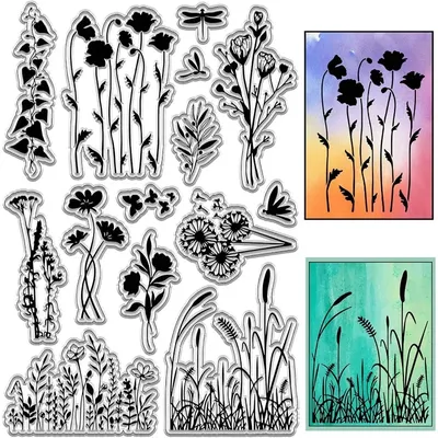 1Sheet Flowers Poppy Spring Clear Rubber Stamps Retro Vintage Leaf Plant Reusable Transparent