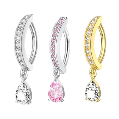 14G Clicker Belly Button Ring for Women Men Surgical Steel CZ Belly Ring Simple Reverse Navel Ring