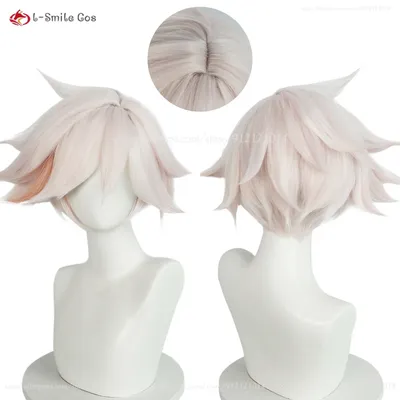 Anime Hotel Dust Angel Cosplay Wig Short Pink White Highlights Hair Heat Resistant Synthetic Wigs