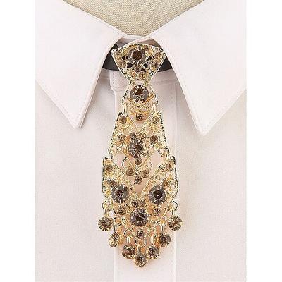 cravatta corta da uomo in metallo dorato – accessorio formale impreziosito da strass per matrimoni, ospiti ed eventi speciali