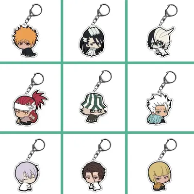 Bleach Kurosaki Ichigo Kuchiki Anime Keychain Rukia Cartoon Figures Acrylic Pendants Bag Tag Cos
