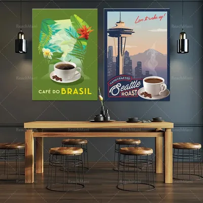 Coffee advertising travel/food/drink posters, illustrated print posters of Brazilian coffee inspired