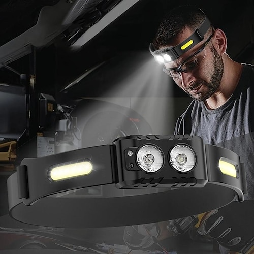 Torcia frontale a LED ricaricabile con sensore di movimento, lampada frontale impermeabile leggera a LED per corsa, campeggio, ciclismo