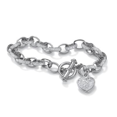Women's Diamond Accent Heart Charm Bracelet in Platinum-plated Sterling Silver 7.25" by PalmBeach Jewelry in White (Size ONE SIZE)