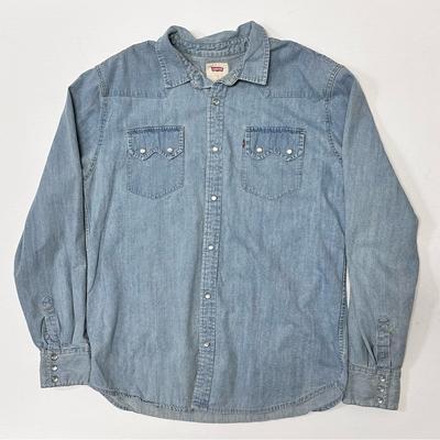 Levi's Shirts | Levi’s Red Tab Western Shirt Denim With Pearl Snap Sawtooth Pockets Large L Mens | Color: Blue | Size: L