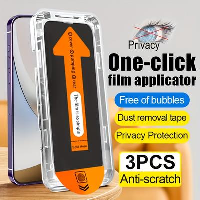 TEMU 3pcs- Tempered Glass Phone Film Set Suitable For Iphone 11/12/13/14/15/16/plus/pro/pro Max, Full Screen Privacy Privacy And Privacy Film, Dust Protection Image