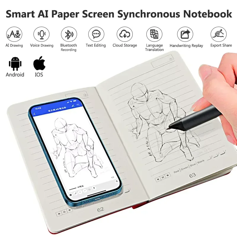 Digitales Handschrift-Notizbuch, Smart Sync Pen, Tagebuch, Schreibset, Cloud-Notebook, AI, Sprachzeichnung, Bluetooth-Schreibblöcke, Wiedergabe Image