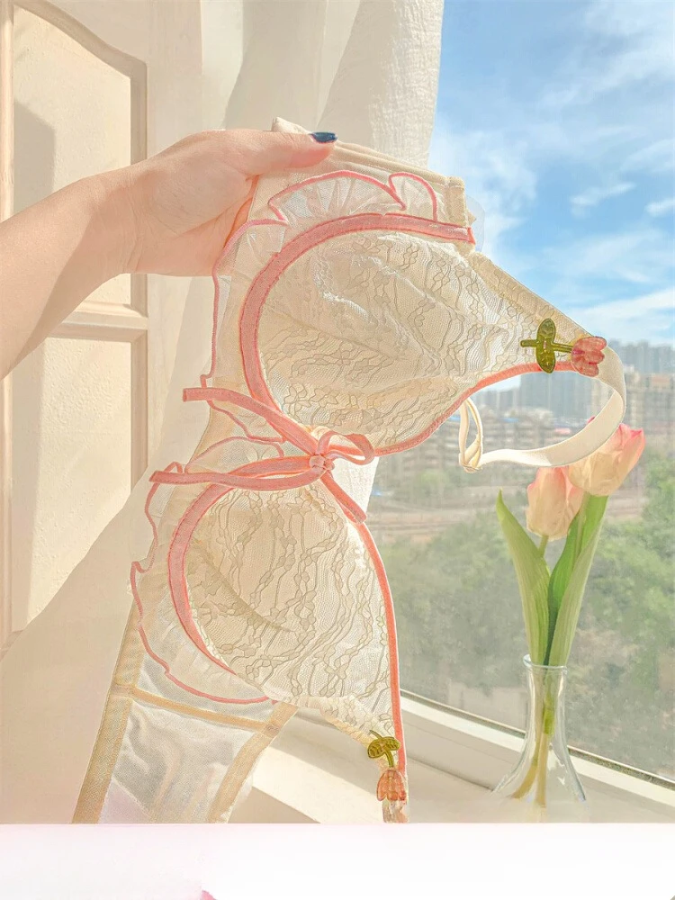 MOYISU [Sweet Desire Breasts] Rabbit Ears Big Breasts Show Small Sexy Bra Set Panties Underwear Women's Pure Desire Wind Bra Image