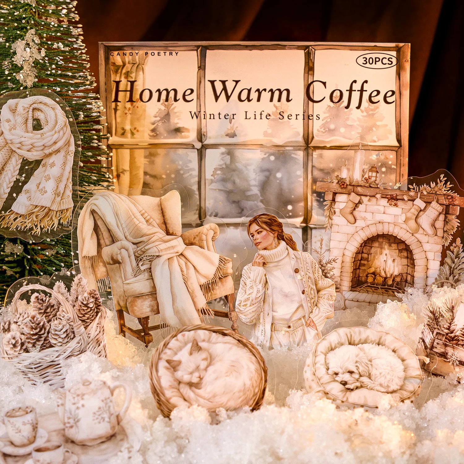 30 Stück Winterserie PET Aufkleber Collage Aufkleber DIY Scrapbooking Collage Briefpapier Dekor Junk Journal Ästhetik Aufkleber Image