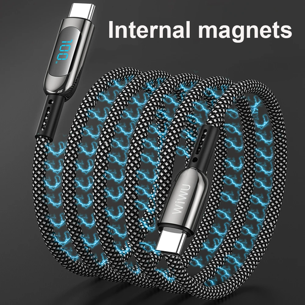 Wiwu 100pd Typ c Schnell ladekabel für MacBook/Samsung Digital anzeige USB c 3,1 Magnet kabel für Blitz pd30w Laden Image