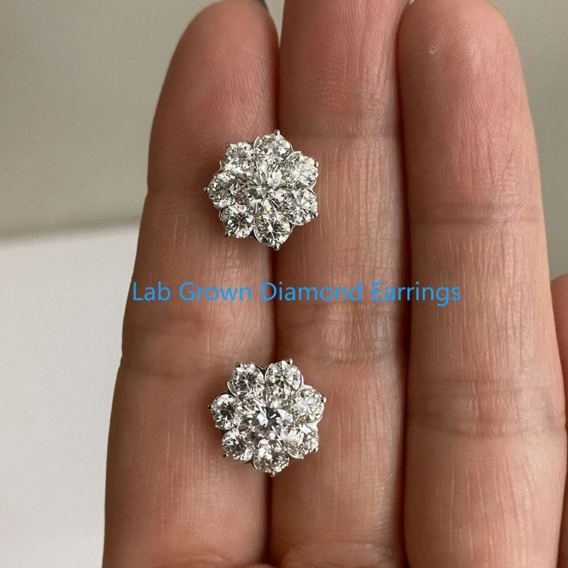 3,5 mm Hauptstein DEF VS -VVS CVD HPHT Lab Grown Diamant 14 Karat Weißgold Blumenform Verlobungsohrringe für Damen Image