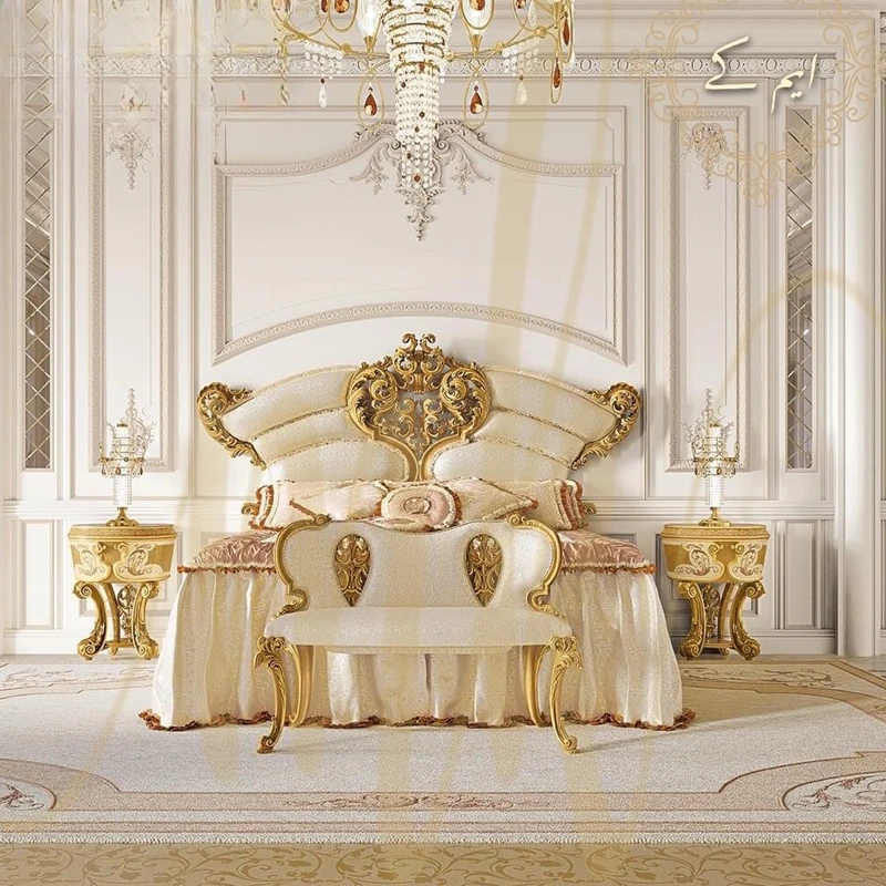 Designer Rückenlehne Hohe Doppelbett Samt Luxus Gold Große Princesse Erwachsene Betten Schlafzimmer Holz Moderne Cama De Casal Möbel