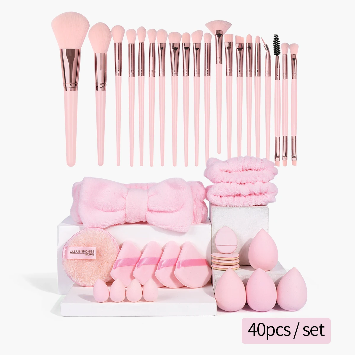 MAANGE 40 Stück professionelles Make-up-Set, 20 Make-up-Pinsel, 17 Puderquaste, Stirnband, Foundation, Lidschattenpinsel, Reise, Weihnachtsgeschenk Image
