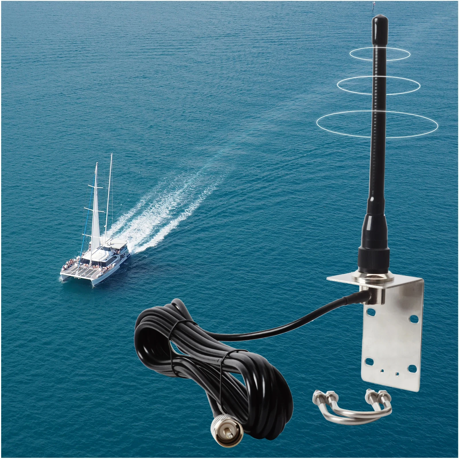 VHF Marine Radio Antenne Low-Profile 156–163 MHz Antenne PL259 Anschluss mit 16,5 Fuß verlustarmes Koaxialkabel für Segelboot-Yacht Image