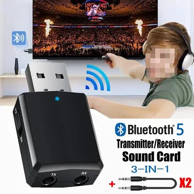 USB Bluetooth 5.0 Sender Empfänger 3-in-1 EDR-Adapter Dongle 3,5 mm AUX für TV PC Kopfhörer Home Image