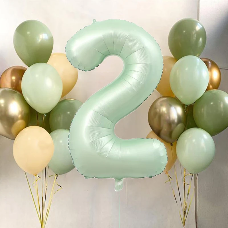 18 Stück Avocadogrüne Latexballons 32 Zoll Retro Grüne Zahl Folienball Babyshower Kindergeburtstag Dschungelwald Partydekoration Image