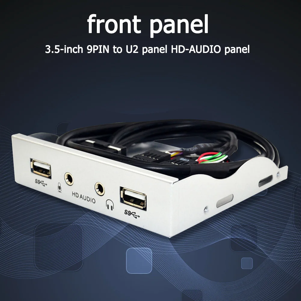 Heißer Verkauf Frontplatte einfarbig 3,5 Zoll 9Pin auf 4 Port HUB Floppy Bay 2 USB 2.0 HD Audio 3,5 mm Frontplatte Rack Image
