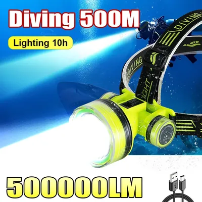 Professional Diving LED Headlamp Portable Rechargeable USB Diving 500M Underwater Headlight Diver