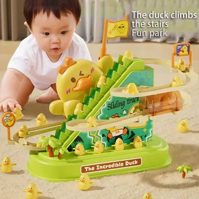 Refueling Duck Stair Climbing Toy Electric Sound Smooth Slide Track Children's Little Yellow Duck