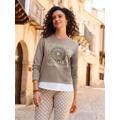 Sweatshirt INSPIRATIONEN, Damen, Gr. 44, grau (taupe), 50% Baumwolle, 50% Polyester, gemustert, mehrfarbig, bedruckt, Rundhals, Langarm, Sweatshirts