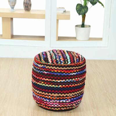 HOMESCAPES Pouf Folk schwarz-bunt gestreift – Runder Hocker, 40x45 cm Image